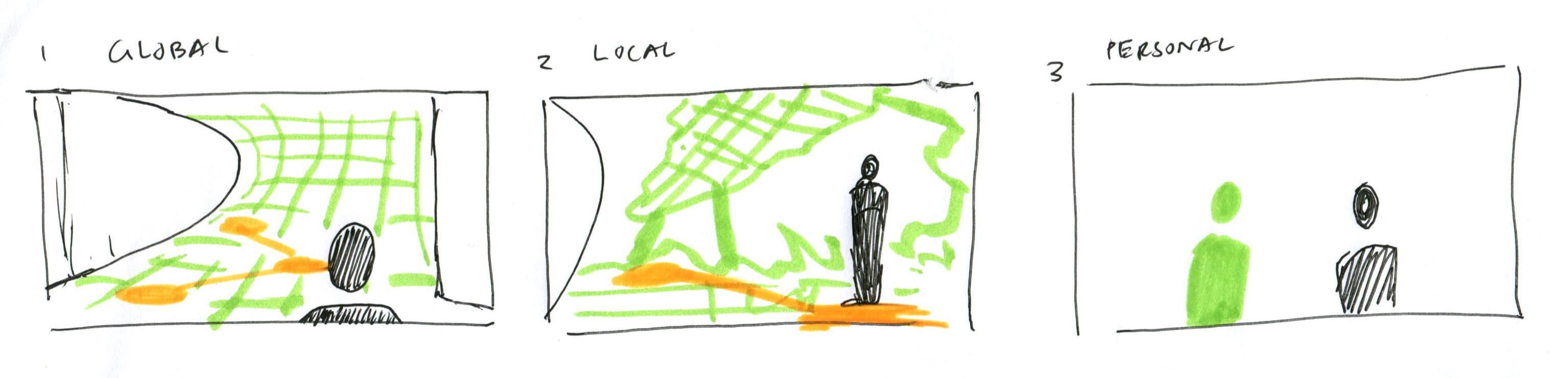 Zone sketches over architectural renders