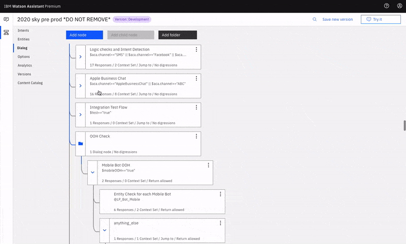 A large Dialog node tree