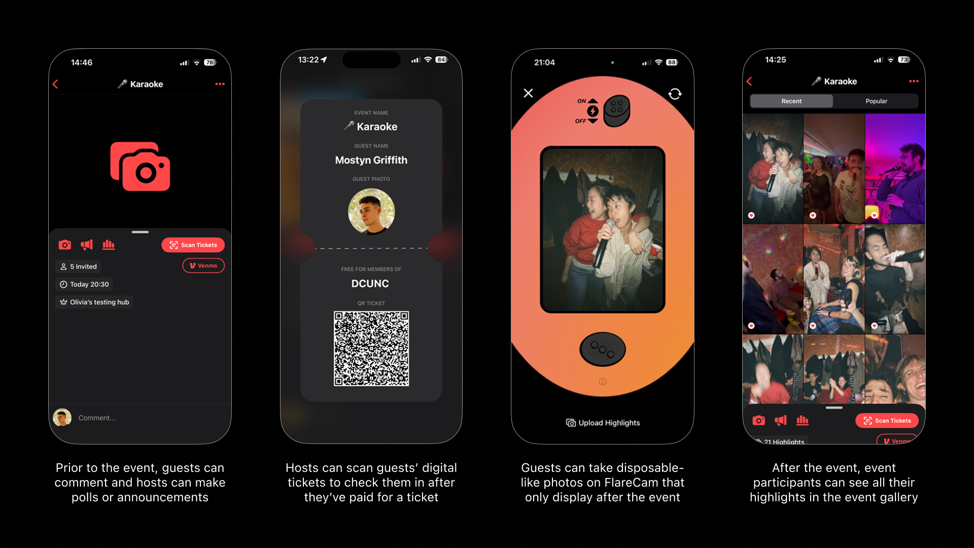 Event screens during an event