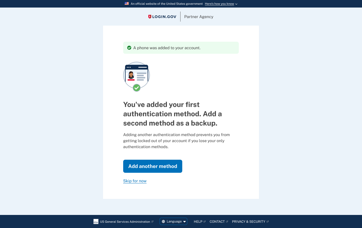 Interstitial page prompting a second method